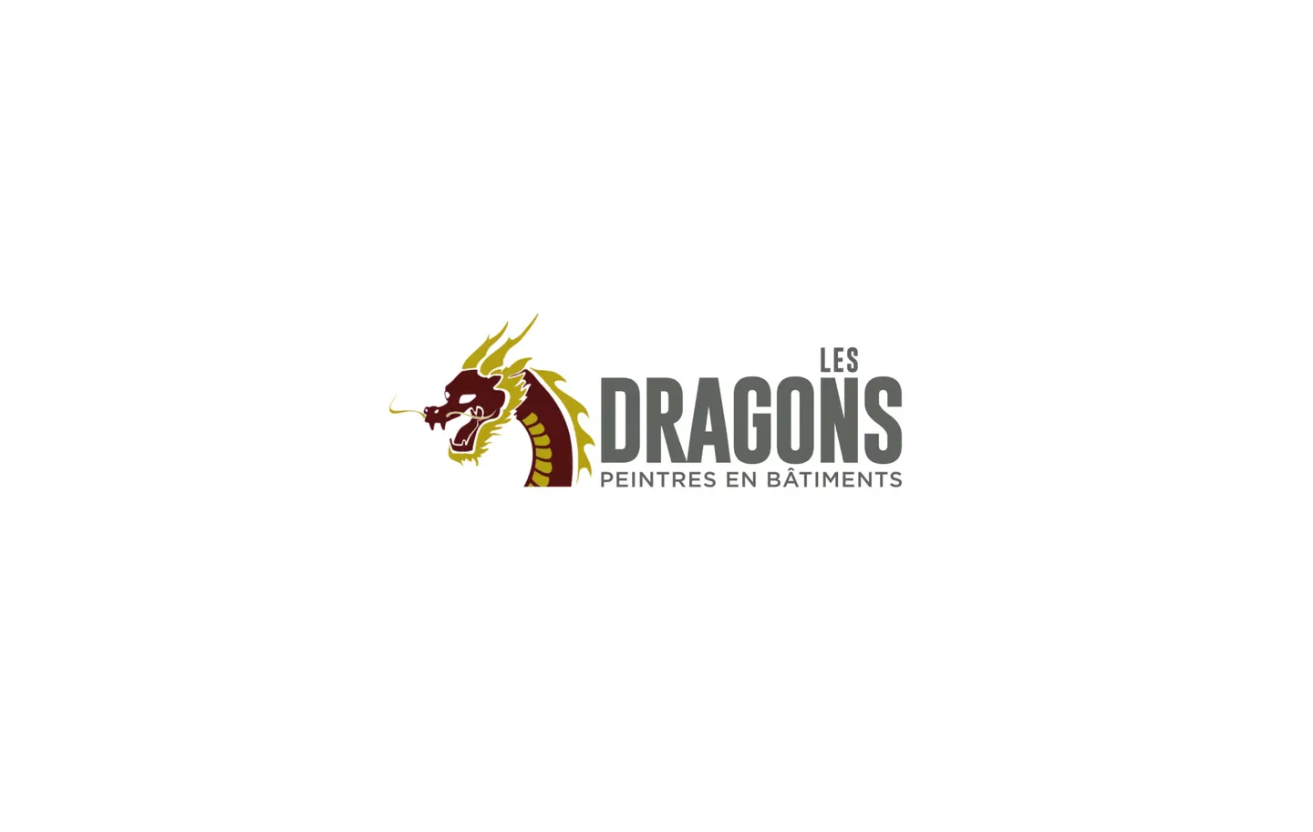 Le logo des Dragons, peintres en bâtiments : une tête de dragon bordeaux et or, à côté du nom Les Dragons